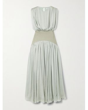 Abadia Suri Pleated Twill-Trimmed Crepon Gown - White