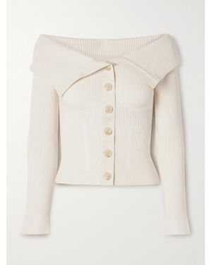 Zimmermann Schulterfreier Cardigan Aus Rippstrick Mit Baumwollbesätzen - Natur