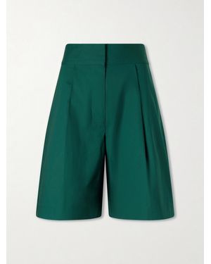 Proenza Schouler Clio Pleated Cotton-Blend Poplin Shorts - Green