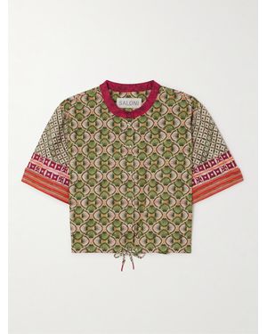 Saloni Jude Cropped Printed Cotton-Poplin Shirt - Green