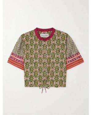 Saloni Jude Cropped Printed Cotton-Poplin Shirt - Green