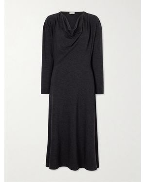 Brunello Cucinelli Draped Wool-Blend Jersey Dress - Black