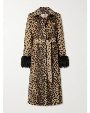 Valentino Garavani Wollmantel Mit Gepardenprint, Faux-Fur-Besätzen, Verzierungen Und Bindegürtel - Natur