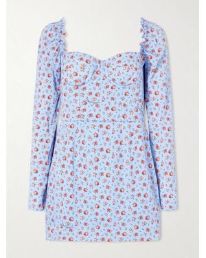 Dolce & Gabbana Floral-Print Stretch-Silk Mini Dress - Blue