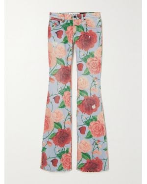 Loewe Paula's Ibiza Roses Leather-Trimmed Floral-Print Flared Jeans - Multicolour