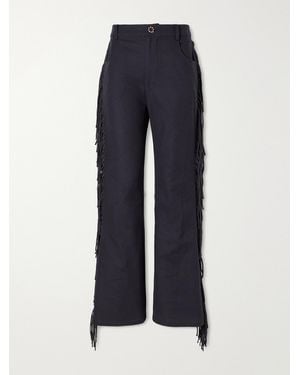 Alix Of Bohemia Bunny Onyx Fringed Cotton-Gabardine Straight-Leg Trousers - Blue