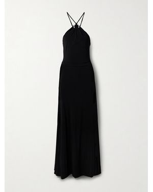 TOVE Mika Embellished Stretch-Knit Halterneck Maxi Dress - Black