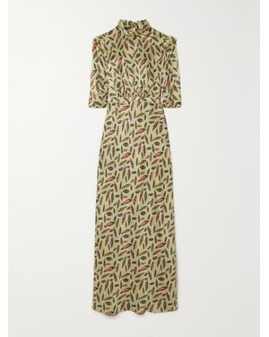 Saloni Adele Printed Silk-Satin Maxi Dress - Metallic