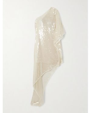 Stella McCartney One-Shoulder Asymmetric Sequined Mesh Dress - White