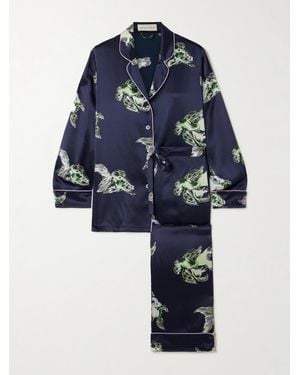 Olivia Von Halle Lila Printed Silk-Satin Pyjama Set - Blue