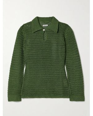 Bode Willows Crocheted Cotton Polo Shirt - Green