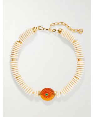 Lizzie Fortunato Marisol-Plated Bone, Glass And Chrysoprase Beaded Necklace - Metallic
