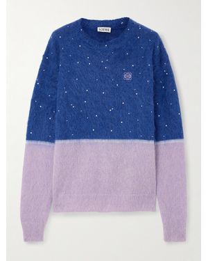 Loewe Anagram Embroidered Brushed Mohair-Blend Jumper - Blue