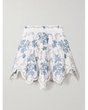 Agua Bendita Retrato Gloriosa Scalloped Embroidered Linen Mini Skirt - Blue