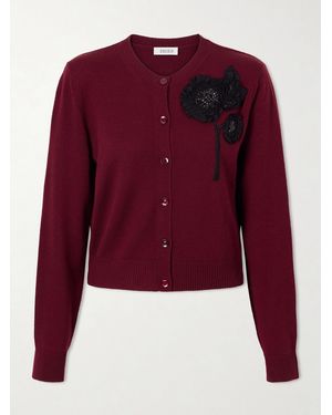 Erdem Embellished Ribbed Merino Wool Cardigan - Red