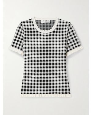 Sea Saige Ruffled Gingham Jacquard-Knit Top - White