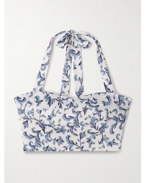 Posse Rue Bustier Aus Einer Bedruckten Leinen-Seidenmischung Mit Neckholder - Blau