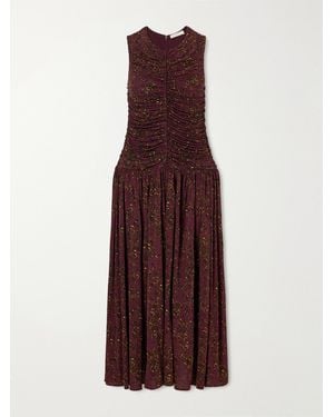 Ulla Johnson Elora Ruched Floral-Print Jersey Midi Dress - Purple