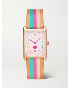 La Californienne Daybreak 24Mm Rose-Plated Striped Leather Watch - Blanc