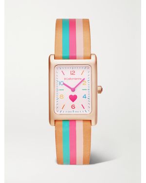 La Californienne Daybreak 24Mm Rose-Plated Striped Leather Watch - White