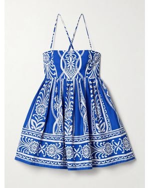 Cara Cara Leo Minikleid Aus Baumwollpopeline Mit Blumenprint Und Falten - Blau
