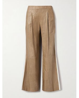 Twp Eva Pleated Crinkled-Leather Wide-Leg Pants - Natural