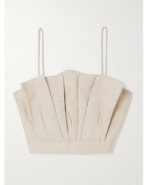 ANDRES OTALORA Amapolas Pleated Linen Bustier Top - Natural