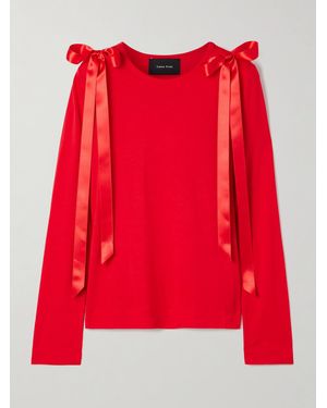 Simone Rocha Bow-Embellished Satin-Trimmed Lyocell-Jersey Top - Red