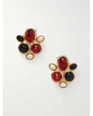 Saint Laurent Tone, Resin, Faux Pearl And Crystal Clip Earrings - White