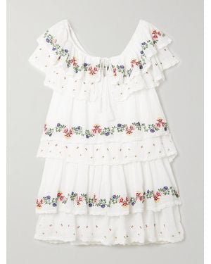 RIXO London Leilani Tiered Embroidered Cotton-Voile Mini Dress - Natural