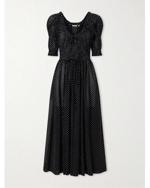 Doen Ischia Polka-Dot Organic Cotton-Voile Midi Dress - Black