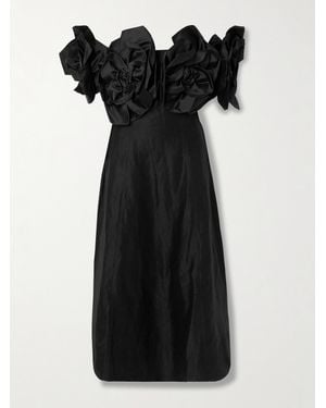 Aje. Etta Schulterfreies Midikleid Aus Einer Leinenmischung Mit Applikationen - Schwarz