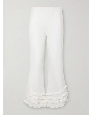 Posse Florence Ruffled Linen Straight-Leg Trousers - White
