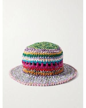 ULTRAVIOLHAT Crocheted Cotton And Raffia-Blend Bucket Hat - Multicolour