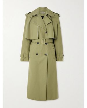 Another Tomorrow Convertible Belted Double-Breasted Cotton-Twill Trench Coat - Green