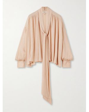 Chloé Tie-Detailed Gathered Silk-Blend Jacquard Blouse - Natural