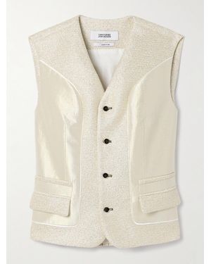 Christopher John Rogers Belted Panelled Metallic Tweed, Lamé And Striped Voile Vest - Natural