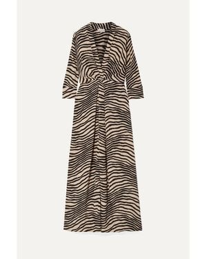 By Malene Birger Diya Zebra-Print Gathered Crepe De Chine Maxi Dress - Multicolor