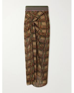 Dries Van Noten Suma Checked Georgette Midi Skirt - Natural