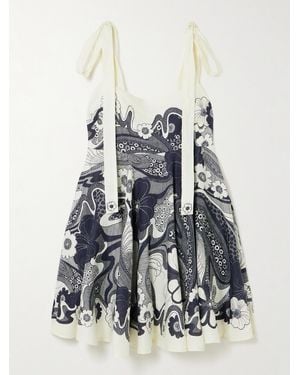 ALÉMAIS Mickey Tie-Detailed Shirred Floral-Print Linen-Gauze Mini Dress - Blue