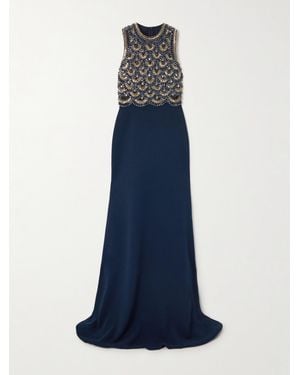 Naeem Khan Crystal-Embellished Tulle And Crepe Gown - Blue
