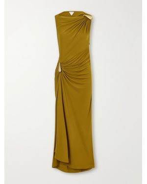 Bottega Veneta Gathered Embellished Crepe-Jersey Maxi Dress - Metallic
