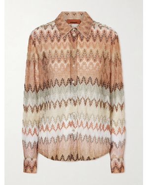 Missoni Striped Metallic Crochet-Knit Shirt - Natural