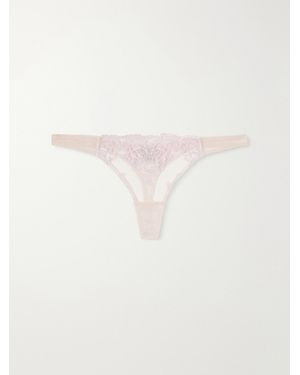 Kiki de Montparnasse Juliette Lace-Trimmed Mesh Thong - Natural