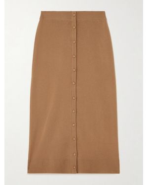 Victoria Beckham Merino Wool-Blend Midi Skirt - Brown