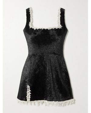 Clio Peppiatt Margot Embellished Satin Mini Dress - Black