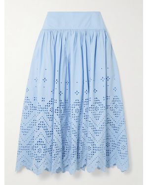 Self-Portrait Broderie Anglaise Cotton Midi Skirt - Blue