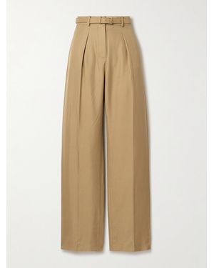 Loro Piana Edward Belted Pleated Silk Wide-Leg Pants - Natural