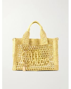Chloé Summer Banana Leather-Trimmed Raffia Tote Bag - Metallic