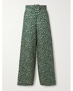 Cara Cara Mayflower Belted Polka-Dot Linen Wide-Leg Pants - Green